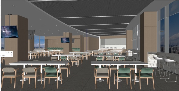 现代食堂_员工餐厅_学校饭堂_食堂桌椅SU模型