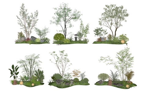 现代庭院景观小品_植物造景SU模型