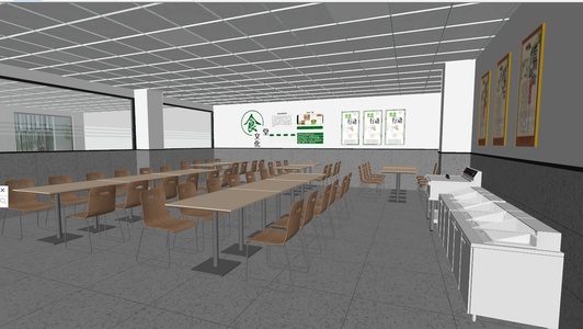 现代学校食堂不锈钢餐台员工餐厅餐桌椅SU模型