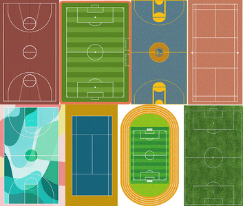 6psd免抠彩平平面篮球场足球场排球场羽毛球场材质贴图