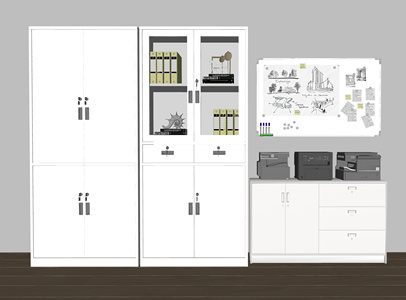 现代文件柜_现代办公室文件柜_书柜_档案柜SU模型