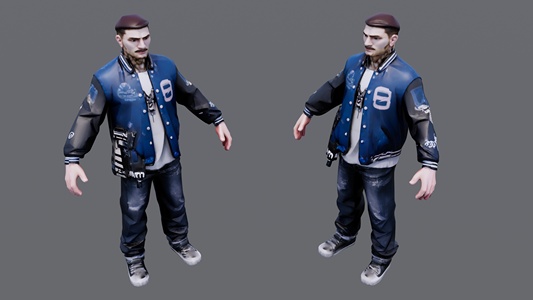 蓝黑色皮夹克男子 su草图模型