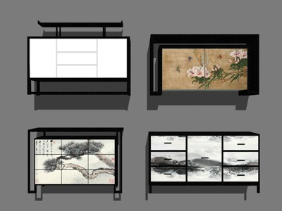 中式风格装饰柜电视柜地柜 su草图模型