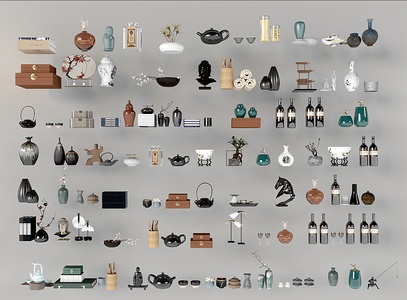 新中式装饰品摆件组合3D模