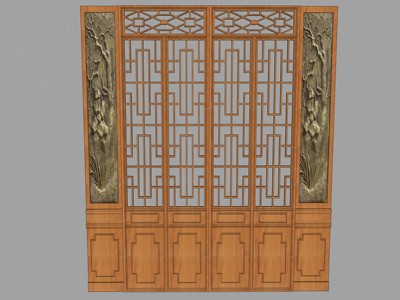 中式屏风隔断雕花 su草图模型