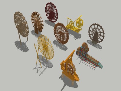 中式水车农业用具 su草图模型