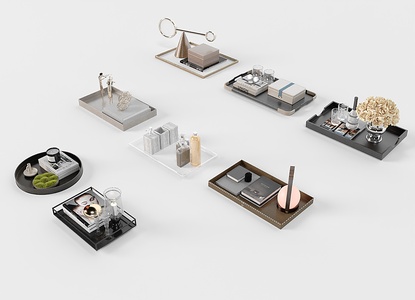 现代托盘摆件苔藓书籍书本酒店用品装饰组合3D模型