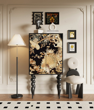 法式橱柜法式中古风装饰柜挂画，落地灯3D模型