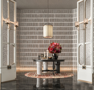 复古法式摆件组合_绿城玫瑰园会所_端景台_花艺_屏风3D模型3d模型下载