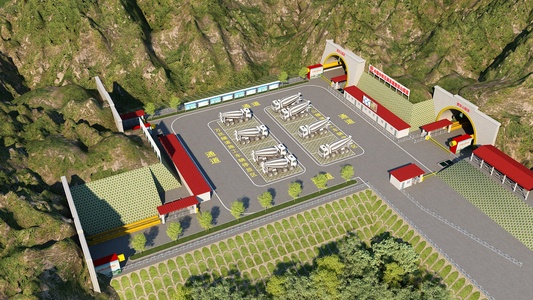 现代隧道_隧道口搅拌车高铁隧道口道闸护坡山脉3D模型