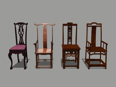 中式休闲椅单椅太师椅 su草图模型