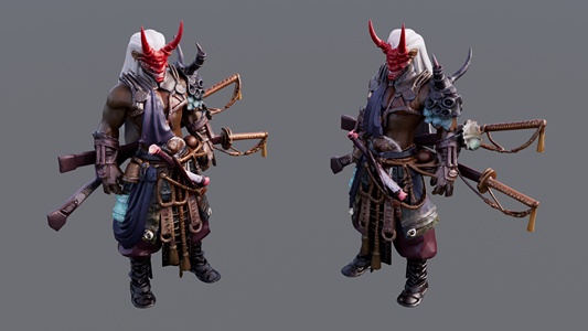 白发红面具武士雕塑 su草图模型