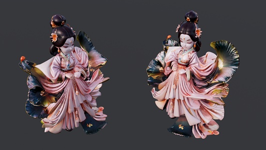 粉色古装的仙女雕塑 su草图模型