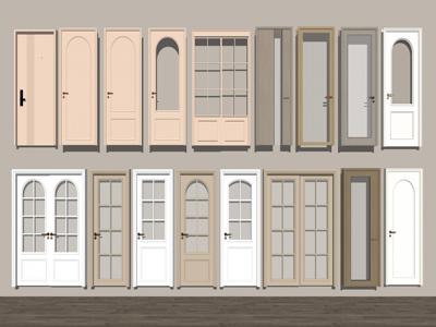 北欧简约现代风格单开门木门卧室门 su草图模型