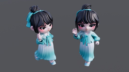 青衣大眼睛的卡通女孩 su草图模型