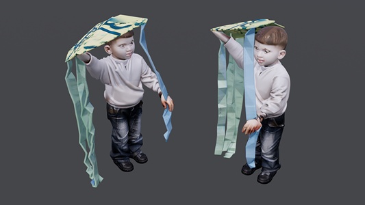 手拿放风筝的小男孩 su草图模型