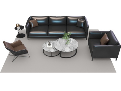 002皮革沙发办公沙发单人沙发茶几-06