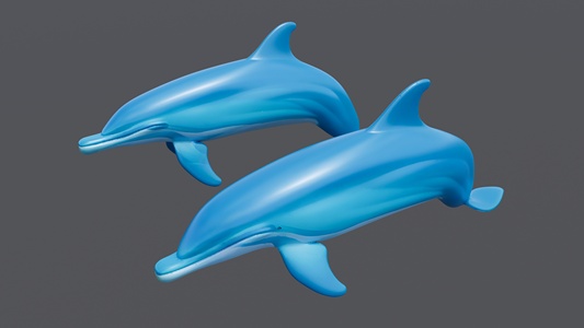 两只蓝色跳跃的海豚