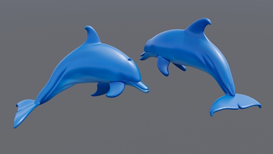 两只蓝色跳跃的海豚