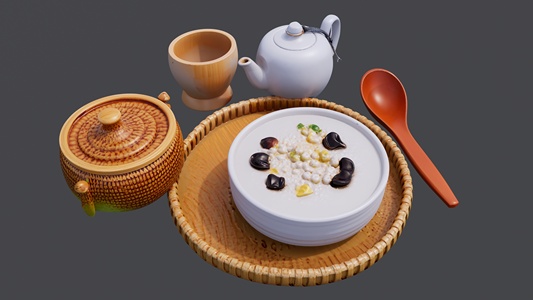 早餐茶粥组合 su草图模型