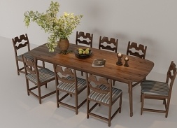 中古原木餐桌椅SU模型