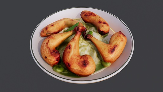 一盘鸡腿肉菜品 su草图模型