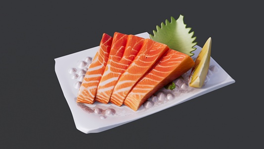 一盘三文鱼菜品 su草图模型