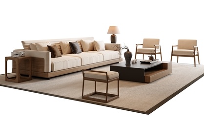 新中式中式沙发组合SU模型