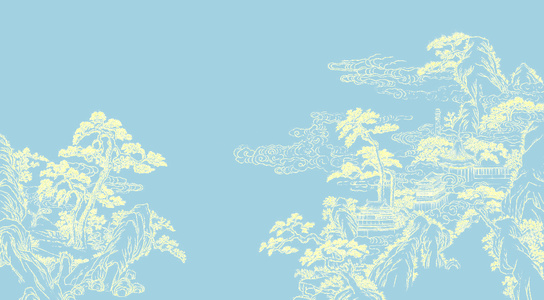 中式壁画，背景壁布笔画，装饰画