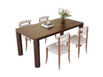 复古中古餐桌椅_四人餐桌椅SU模型