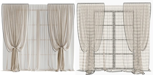 中古奶油窗帘 纱帘_SU模型