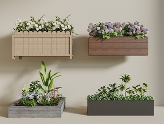 外摆花箱 花境 花盆花钵 移动花箱SU模型