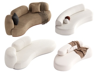 现代奶油弧形沙发 多人沙发SU模型