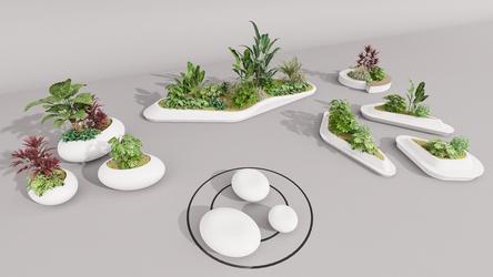 现代庭院小品 景观座椅花池SU模型