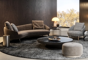 中古复古 沙发茶几组合 弧形沙发 圆形茶几_SU模型