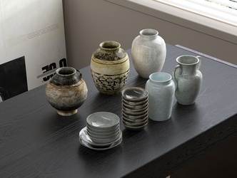 中式中古罐子 陶瓷器皿 SU模型