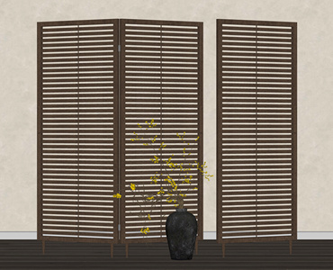 侘寂原木屏风 格栅屏风SU模型