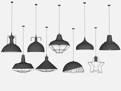 工业吊灯 工业风吊灯 金属吊灯 吊灯组合_SU模型