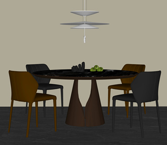 现代意式餐桌椅_四人以上餐桌椅_SU模型