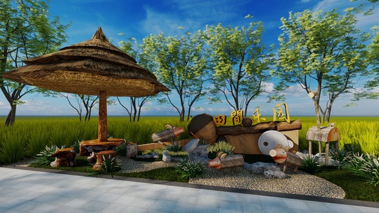 现代农耕转角景观乡村木头人田园农耕民俗雕塑自然小品趣味乡村风木头卡通动物民俗小品