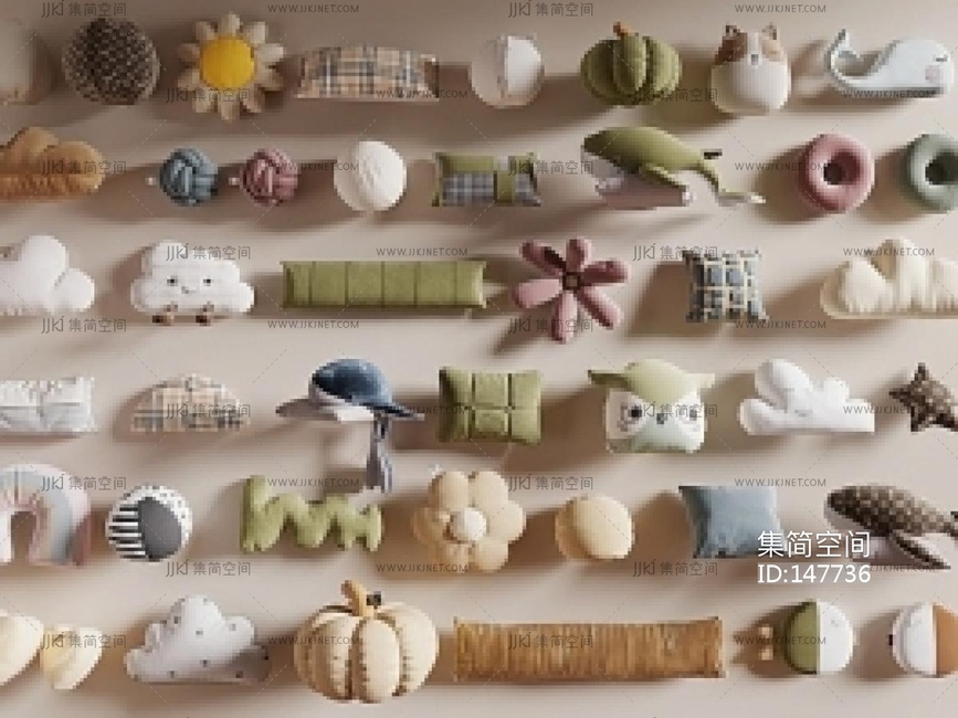 现代抱枕组合SU模型