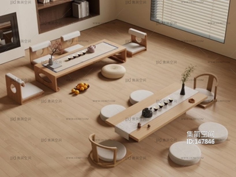 日式茶桌椅组合SU模型