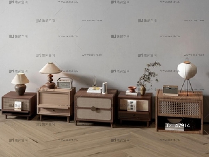 侘寂中古床头柜组合SU模型