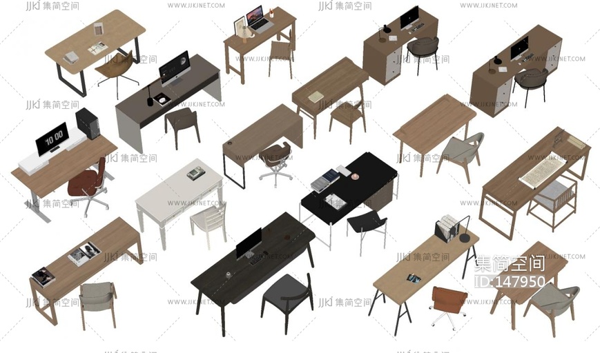 现代书桌椅组合SU模型