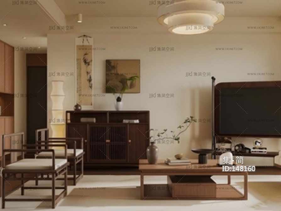 新中式禅意家居客厅SU模型