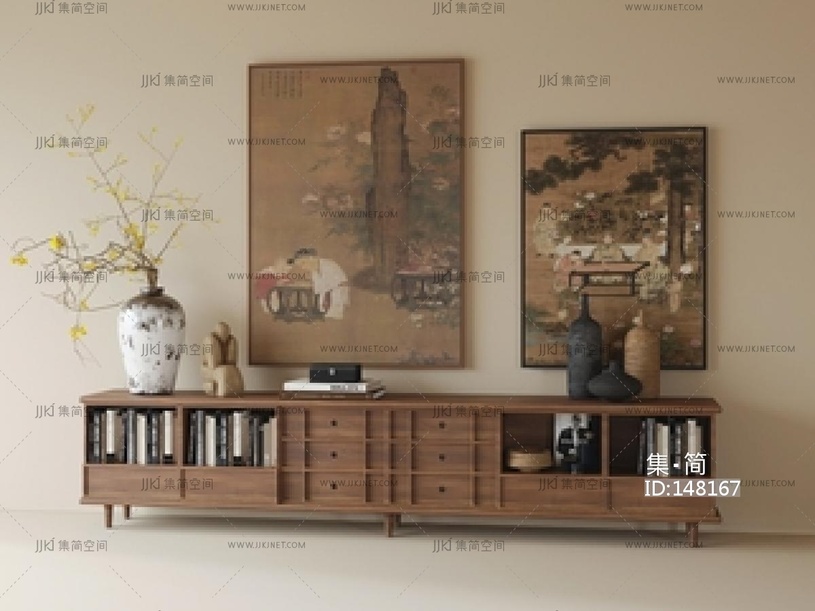 中式新中式电视柜SU模型