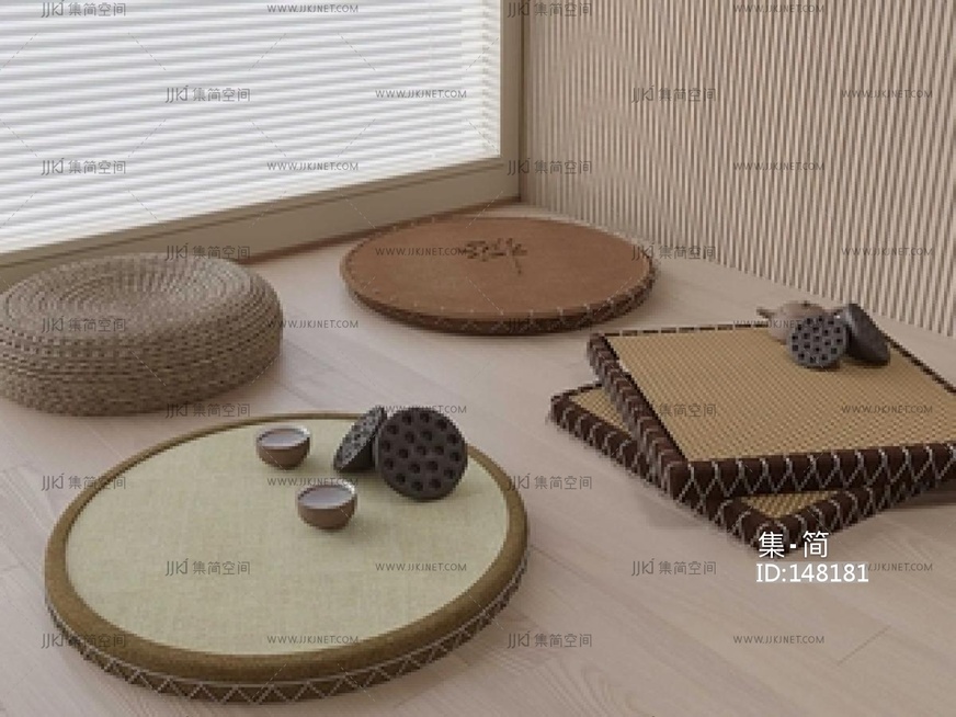 新中式侘寂坐垫SU模型