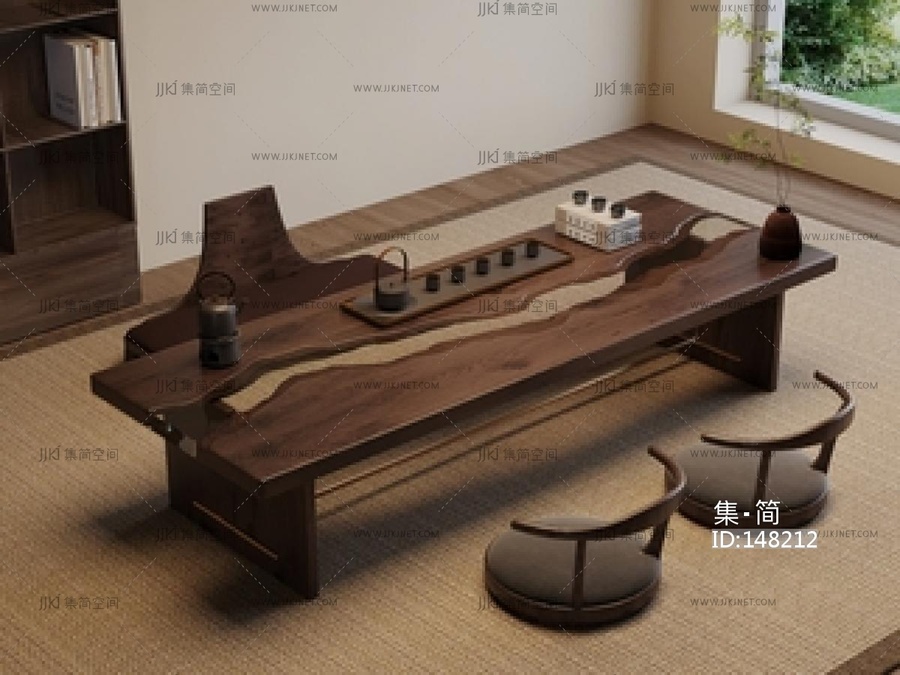 诧寂风实木茶桌椅SU模型