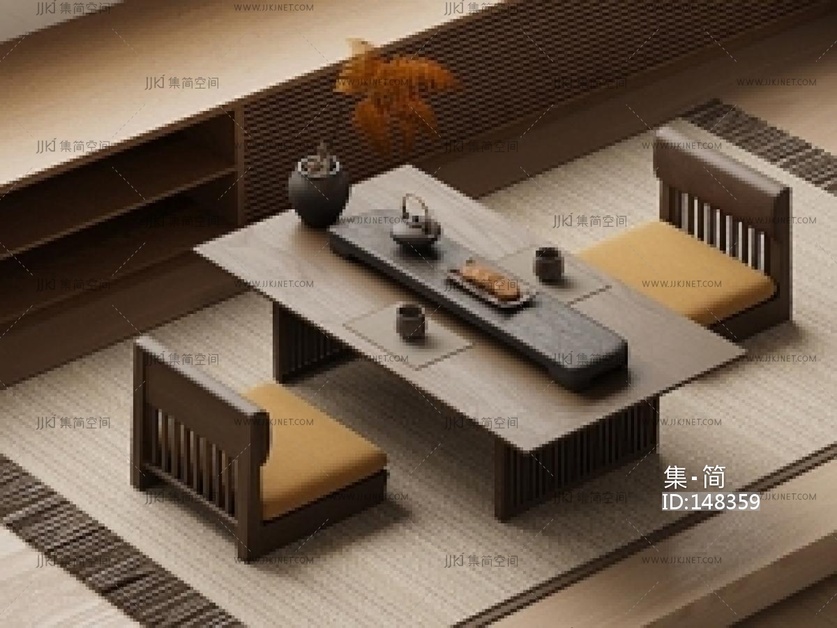 日式新中式茶桌椅SU模型