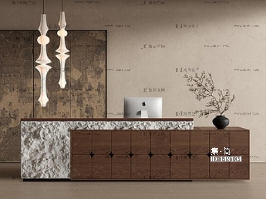 中古侘寂前台,接待台SU模型